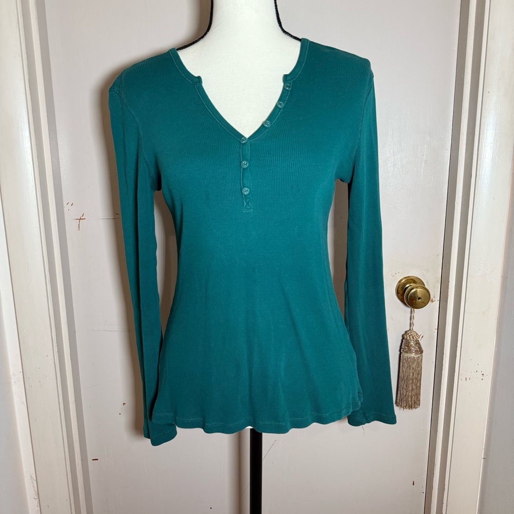 Josephine Chaus Teal Long Sleeve Button Detail Top - Size Small